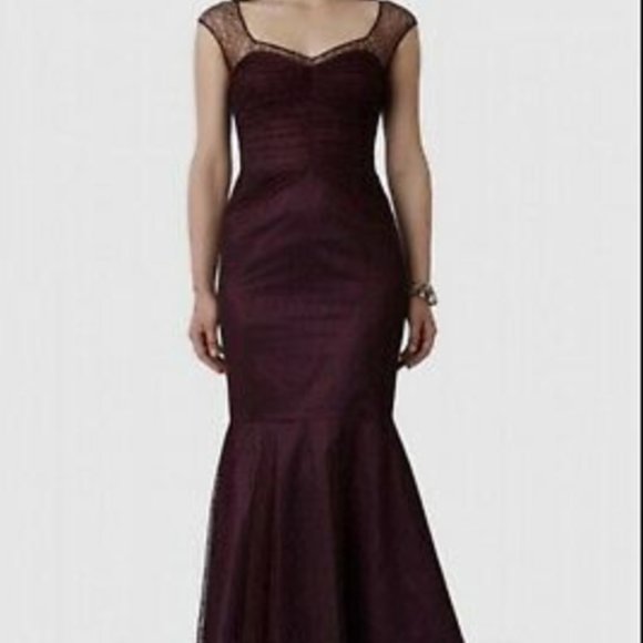 David Meister Purple / Aubergine Lace & Chiffon Long Formal Gown / Black Tie - Picture 2 of 4